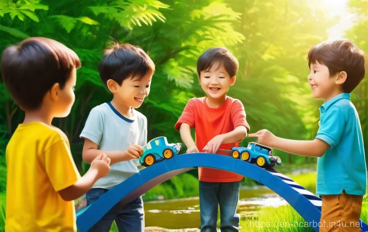 헬로카봇 에피소드 주제별 분류 - **Prompt:** A vibrant, dynamic image capturing the essence of friendship and teamwork, featuring a d...