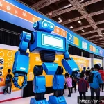 헬로카봇 팬미팅 일정 및 후기 - A vibrant convention hall filled with enthusiastic Hello Carbot fans wearing detailed, colorful robo...